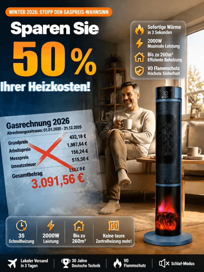 [Only 1 kWh per Week] Premium 3D Fireplace Space Heater | 3-Second Rapid Heating | A+++ AI Energy-Saving Mode | 3D Fireplace Flame Effect | TÜV Certified 🔥🛡️