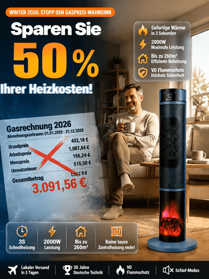 [Only 1 kWh per Week] Premium 3D Fireplace Space Heater | 3-Second Rapid Heating | A+++ AI Energy-Saving Mode | 3D Fireplace Flame Effect | TÜV Certified 🔥🛡️