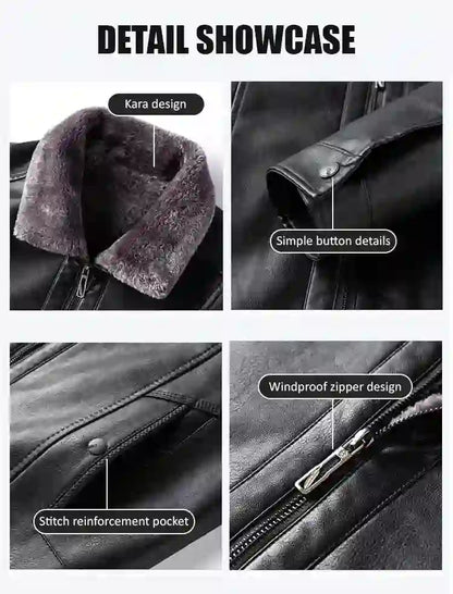 Men's leather jacket, thickened and lined with fleece , Your body temperature can rise by 5 degrees Celsius in just 1 second