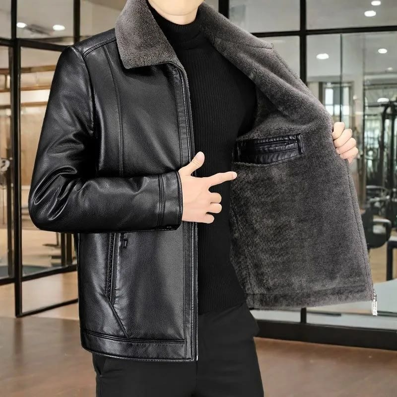 Men's leather jacket, thickened and lined with fleece , Your body temperature can rise by 5 degrees Celsius in just 1 second