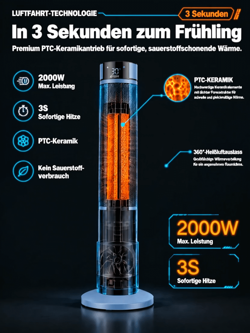 [Nur 1 kWh pro Woche] Premium 3D-Kamin Heizlüfter | 3 Sek. Schnellheizung | A+++ KI-Energiesparmodus | 3D-Kaminfeuer | TÜV geprüft 🔥🛡️