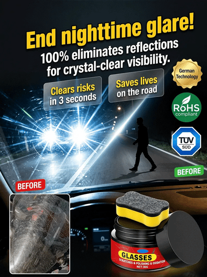 Car Glass Scratch Remover Polish, 3 Seconds and Scratches are Gone! 100% Anti-Glare Night Solution!