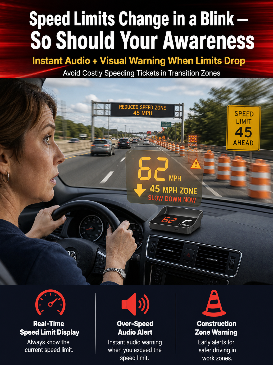 【Smart In-Car HUD Co-Pilot】Works on Sedans, SUVs, Pickups, RVs, and More!30-Day Risk-Free Trial