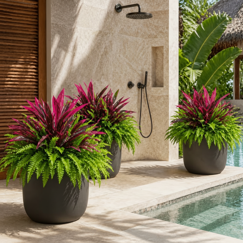 🔥  UV-Resistant Artificial Fern & Red Dracaena Decorative Plants – Full, Lush & Fade-Resistant!