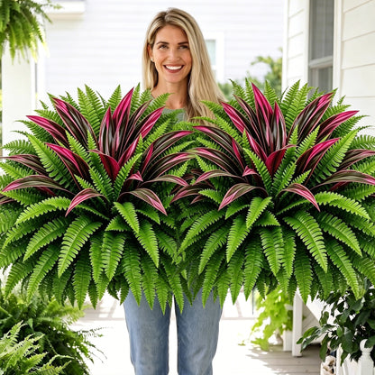 🔥  UV-Resistant Artificial Fern & Red Dracaena Decorative Plants – Full, Lush & Fade-Resistant!