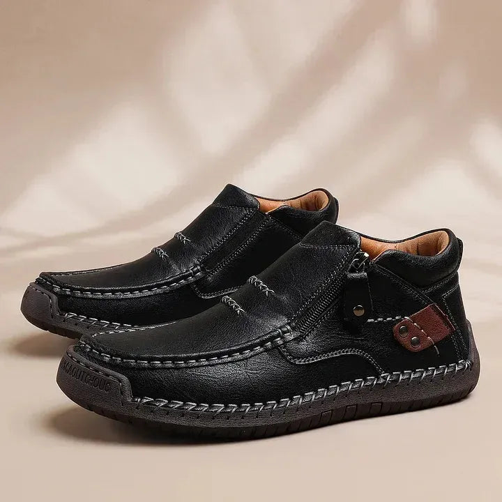 Limited Time Sale 50% OFF-Men’s Handmade Premium Leather Slip-On Driving Boots – Wide Toe, Arch Support