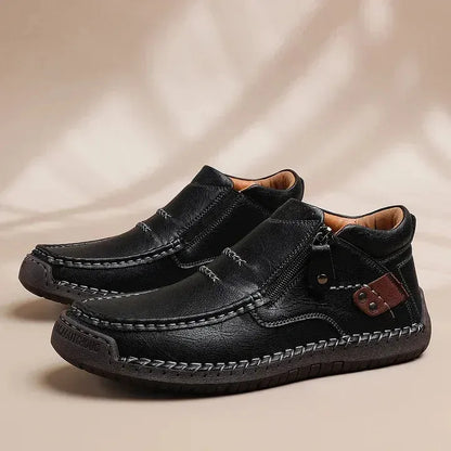 Limited Time Sale 50% OFF-Men’s Handmade Premium Leather Slip-On Driving Boots – Wide Toe, Arch Support