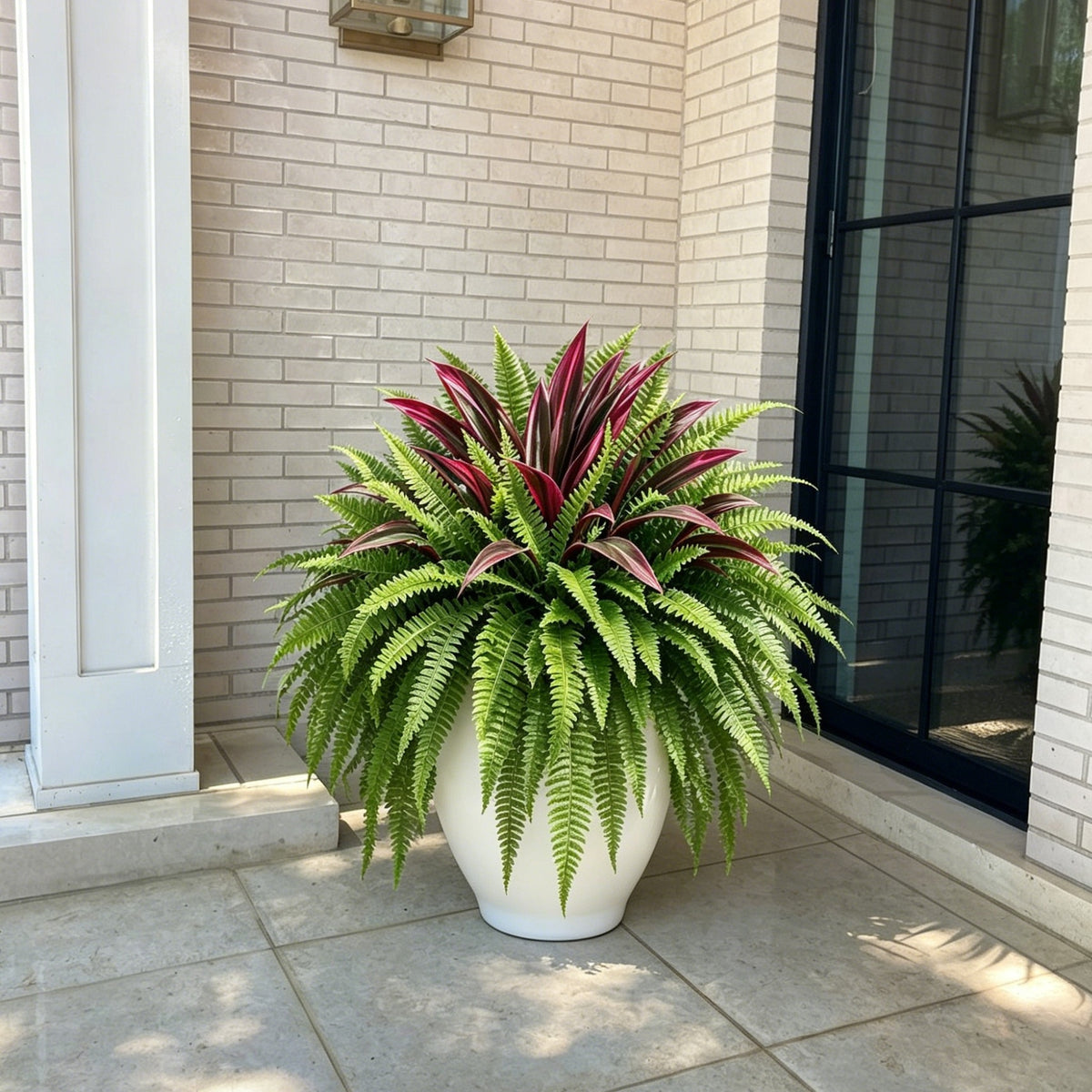 🔥  UV-Resistant Artificial Fern & Red Dracaena Decorative Plants – Full, Lush & Fade-Resistant!