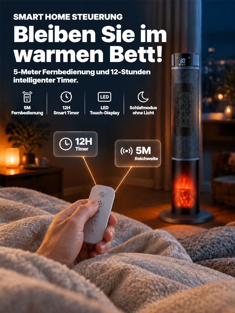 [Nur 1 kWh pro Woche] Premium 3D-Kamin Heizlüfter | 3 Sek. Schnellheizung | A+++ KI-Energiesparmodus | 3D-Kaminfeuer | TÜV geprüft 🔥🛡️
