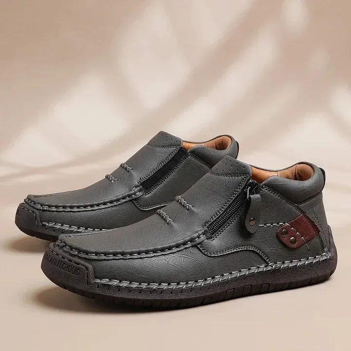 Limited Time Sale 50% OFF-Men’s Handmade Premium Leather Slip-On Driving Boots – Wide Toe, Arch Support