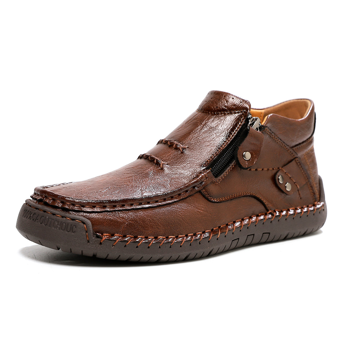 Limited Time Sale 50% OFF-Men’s Handmade Premium Leather Slip-On Driving Boots – Wide Toe, Arch Support