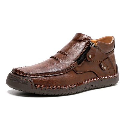 Limited Time Sale 50% OFF-Men’s Handmade Premium Leather Slip-On Driving Boots – Wide Toe, Arch Support