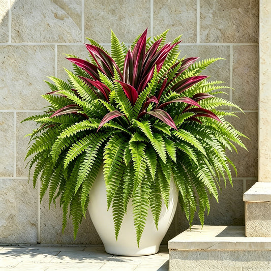 🔥  UV-Resistant Artificial Fern & Red Dracaena Decorative Plants – Full, Lush & Fade-Resistant!