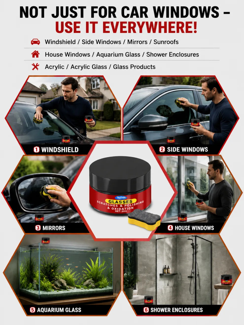 Car Glass Scratch Remover Polish, 3 Seconds and Scratches are Gone! 100% Anti-Glare Night Solution!