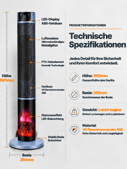 [Nur 1 kWh pro Woche] Premium 3D-Kamin Heizlüfter | 3 Sek. Schnellheizung | A+++ KI-Energiesparmodus | 3D-Kaminfeuer | TÜV geprüft 🔥🛡️