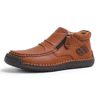 Limited Time Sale 50% OFF-Men’s Handmade Premium Leather Slip-On Driving Boots – Wide Toe, Arch Support
