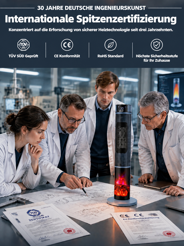 [Nur 1 kWh pro Woche] Premium 3D-Kamin Heizlüfter | 3 Sek. Schnellheizung | A+++ KI-Energiesparmodus | 3D-Kaminfeuer | TÜV geprüft 🔥🛡️