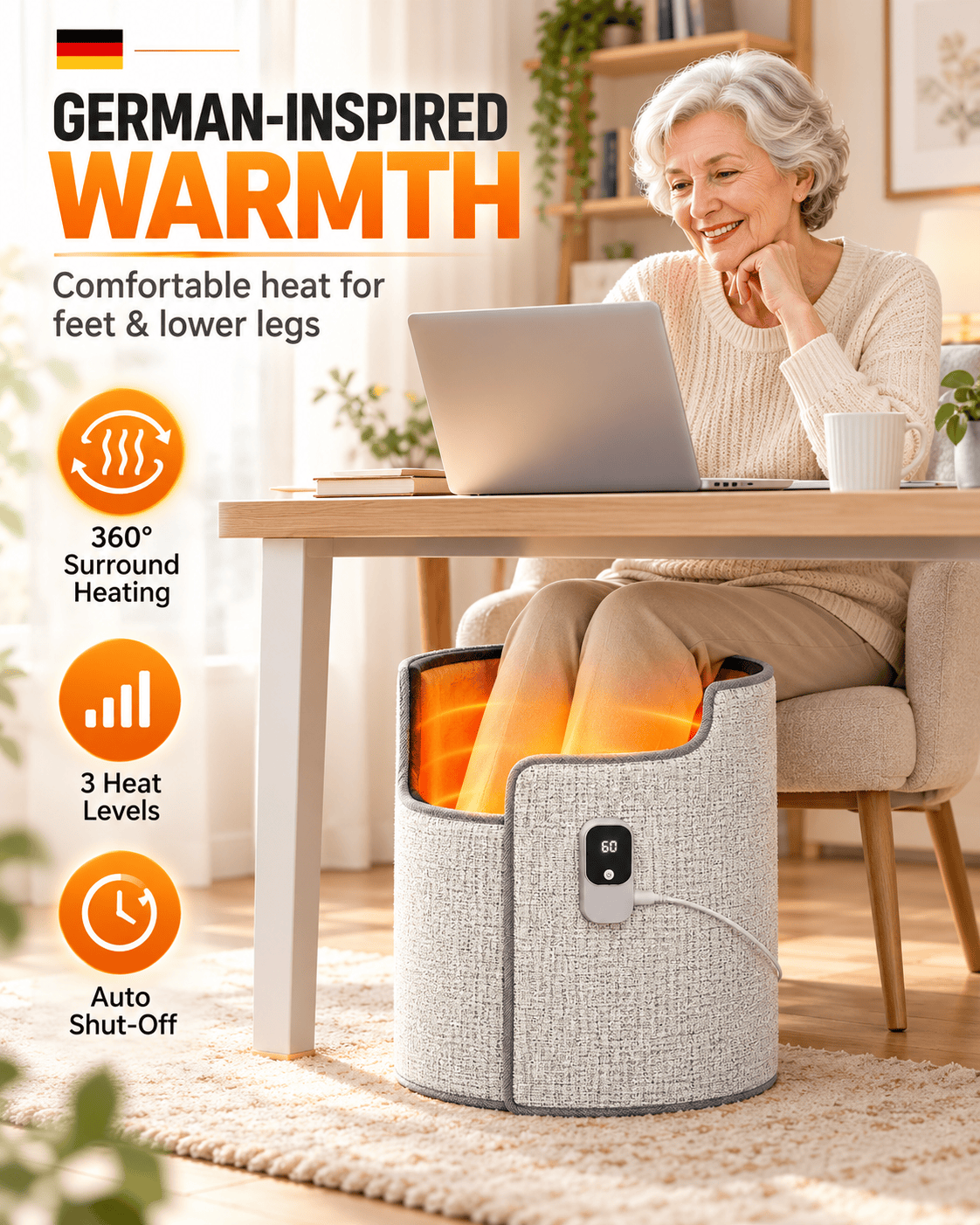 Electric Foot Warmer for Seniors – 360° Surround Heating, Adjustable Temperature, Cozy Leg & Foot Heating