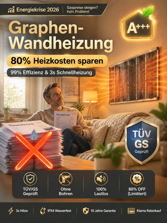 Graphen-Infrarot-Wandheizung 🔥 | Schnelle Erwärmung in 3 Sekunden | Energieeffizienzklasse A+++ | Kein Bohren erforderlich ☀️ | Nur 1 kWh pro Nacht | Schnelle Aufheizung in 20 Minuten 🏠