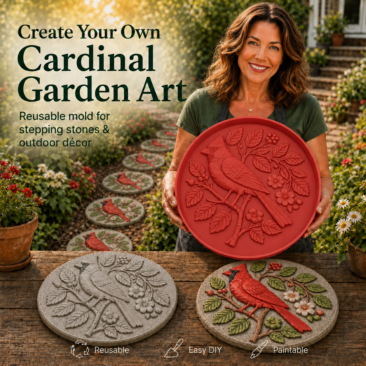 🐦🌸 Hummingbird Garden Art Stepping Stone Mold