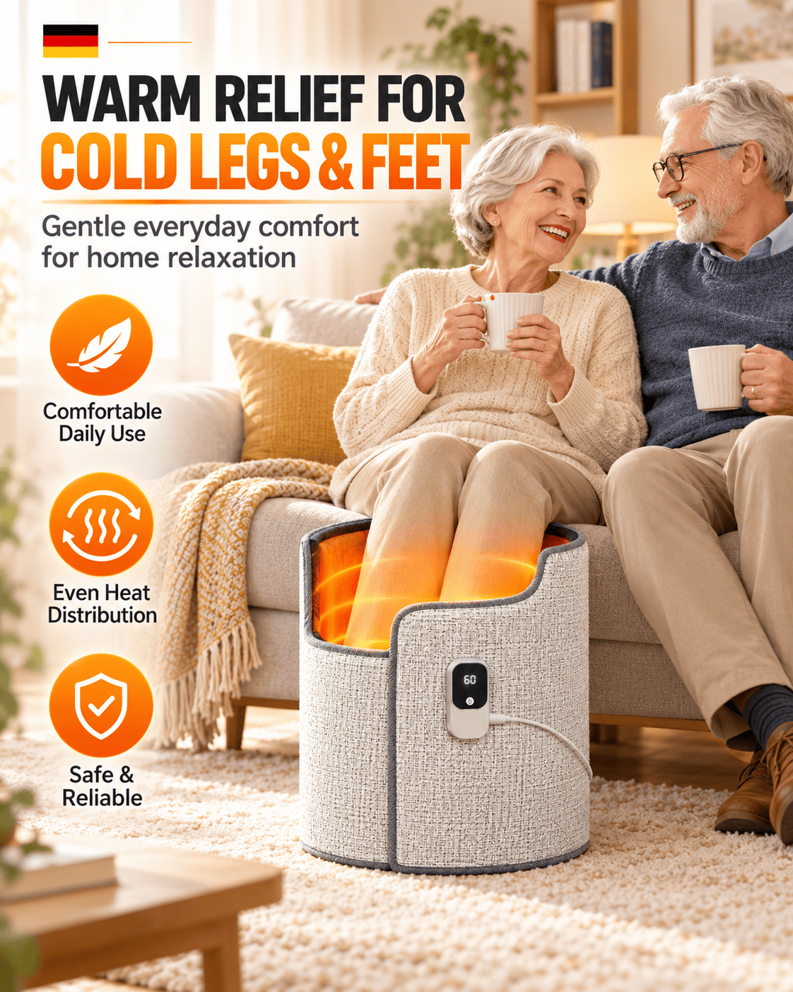 Electric Foot Warmer for Seniors – 360° Surround Heating, Adjustable Temperature, Cozy Leg & Foot Heating