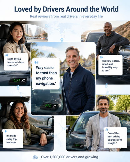 【Smart In-Car HUD Co-Pilot】Works on Sedans, SUVs, Pickups, RVs, and More!30-Day Risk-Free Trial