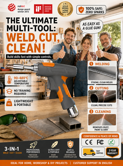 🏆  German Technology 5-in-1 Laser Welding Gun (Patented by German Engineers) | Easy DIY Repairs🛠️ | Spark-Free Cutting & Rust Removal | 100% Burn-Proof Safety🛡️ | Cordless & Generator-Free