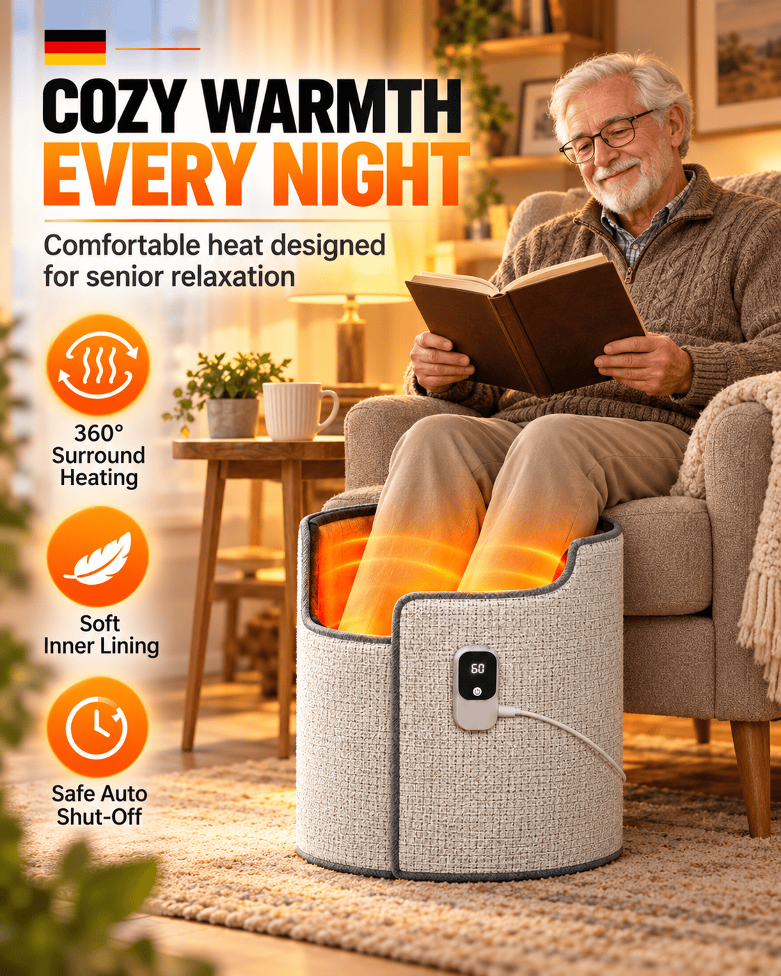 Electric Foot Warmer for Seniors – 360° Surround Heating, Adjustable Temperature, Cozy Leg & Foot Heating