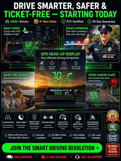 【Smart In-Car HUD Co-Pilot】Works on Sedans, SUVs, Pickups, RVs, and More!30-Day Risk-Free Trial