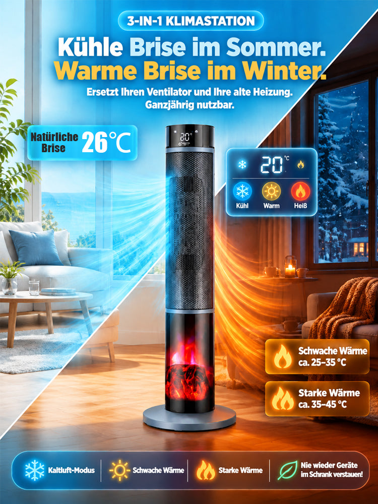 [Nur 1 kWh pro Woche] Premium 3D-Kamin Heizlüfter | 3 Sek. Schnellheizung | A+++ KI-Energiesparmodus | 3D-Kaminfeuer | TÜV geprüft 🔥🛡️
