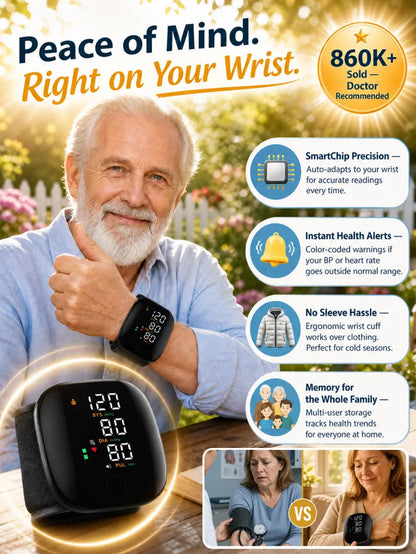 🩺 German-Inspired Precision Wrist Blood Pressure Monitor with Large Display & Voice Guidance｜Get Pulse Oximeter FREE