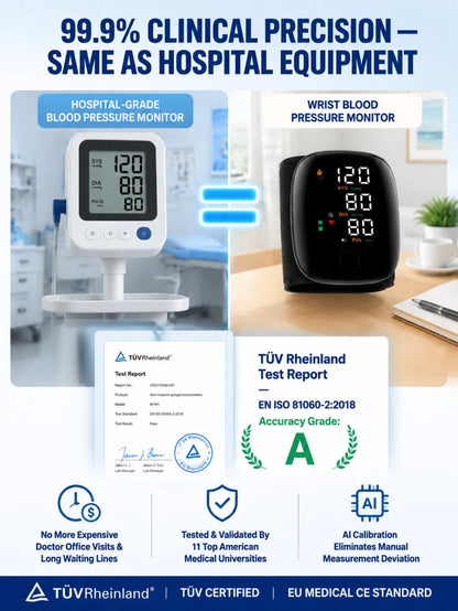 🩺 German-Inspired Precision Wrist Blood Pressure Monitor with Large Display & Voice Guidance｜Get Pulse Oximeter FREE