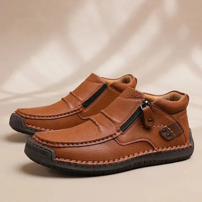 Limited Time Sale 50% OFF-Men’s Handmade Premium Leather Slip-On Driving Boots – Wide Toe, Arch Support