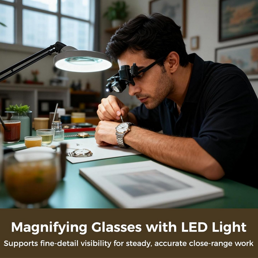 LAST DAY 49% OFF 🎁 Precision LED Magnifier Glasses - Interchangeable Lenses, Dual LED, Hands-Free 💡