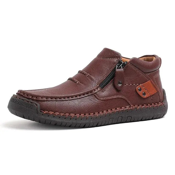 Limited Time Sale 50% OFF-Men’s Handmade Premium Leather Slip-On Driving Boots – Wide Toe, Arch Support