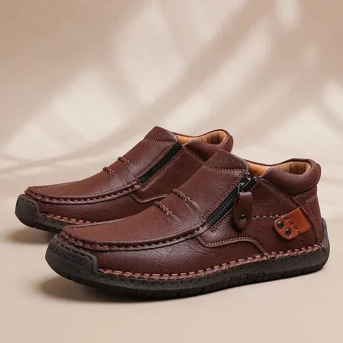 Limited Time Sale 50% OFF-Men’s Handmade Premium Leather Slip-On Driving Boots – Wide Toe, Arch Support