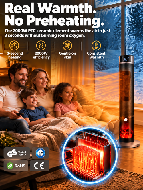 [Only 1 kWh per Week] Premium 3D Fireplace Space Heater | 3-Second Rapid Heating | A+++ AI Energy-Saving Mode | 3D Fireplace Flame Effect | TÜV Certified 🔥🛡️