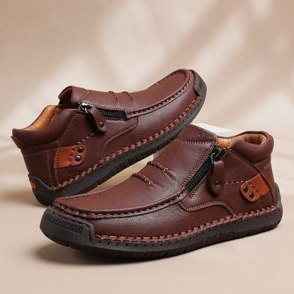 Limited Time Sale 50% OFF-Men’s Handmade Premium Leather Slip-On Driving Boots – Wide Toe, Arch Support