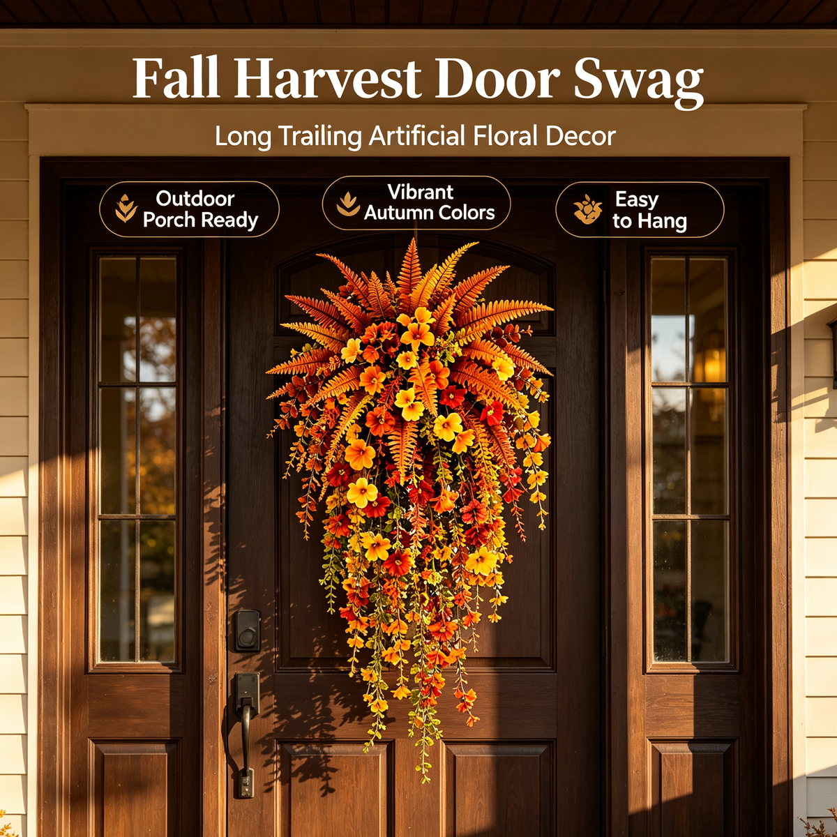 🍂 ARTIFICIAL FALL HARVEST HANGING BASKET - AUTUMN PORCH & DOOR DECORATION