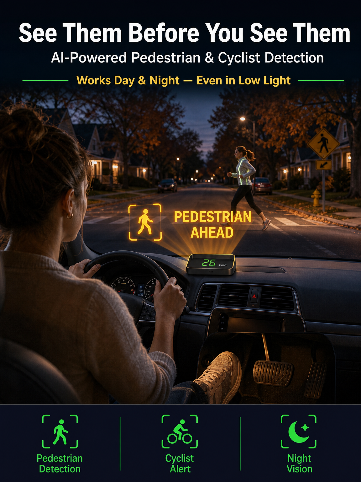 【Smart In-Car HUD Co-Pilot】Works on Sedans, SUVs, Pickups, RVs, and More!30-Day Risk-Free Trial