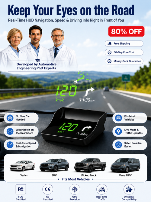 【Smart In-Car HUD Co-Pilot】Works on Sedans, SUVs, Pickups, RVs, and More!30-Day Risk-Free Trial