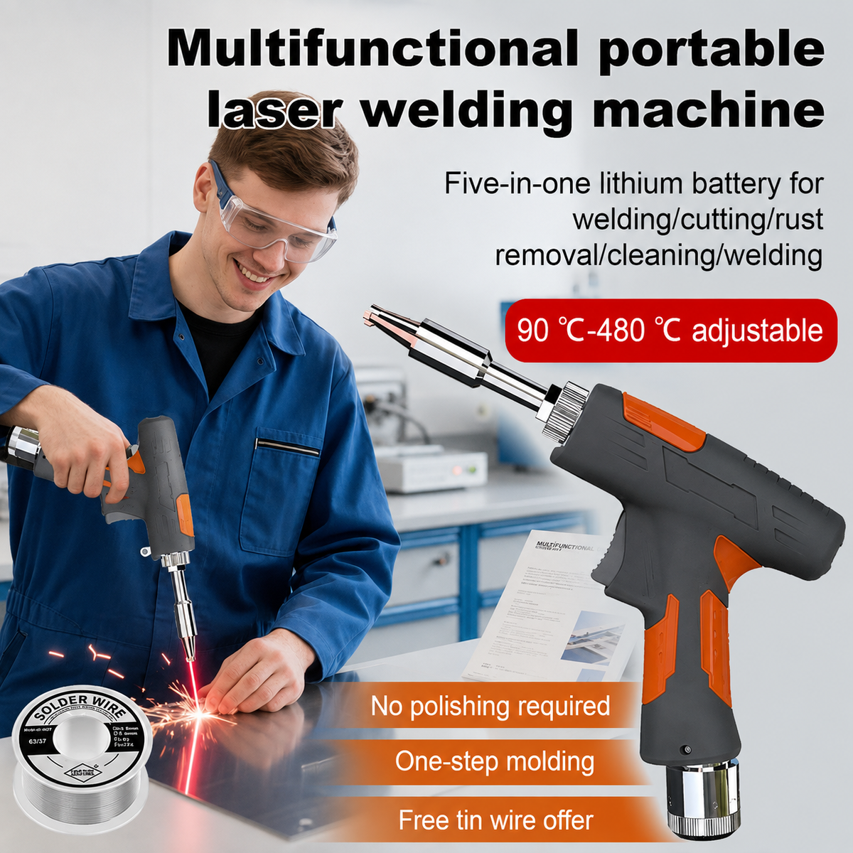 🏆  German Technology 5-in-1 Laser Welding Gun (Patented by German Engineers) | Easy DIY Repairs🛠️ | Spark-Free Cutting & Rust Removal | 100% Burn-Proof Safety🛡️ | Cordless & Generator-Free