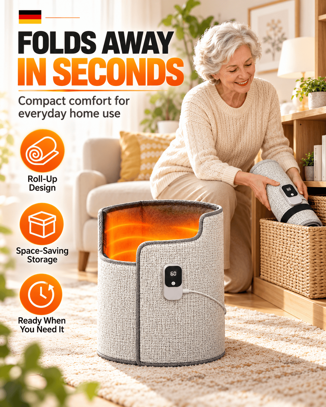 Electric Foot Warmer for Seniors – 360° Surround Heating, Adjustable Temperature, Cozy Leg & Foot Heating