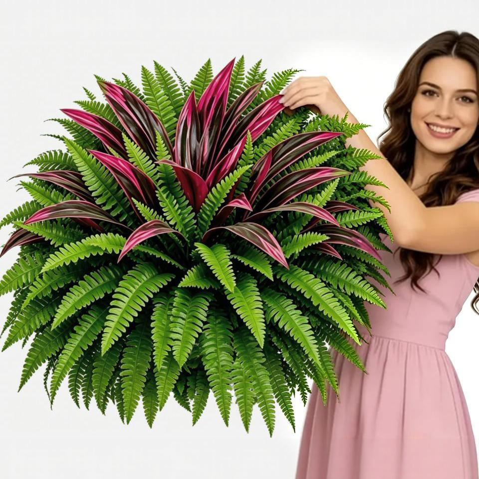 🔥  UV-Resistant Artificial Fern & Red Dracaena Decorative Plants – Full, Lush & Fade-Resistant!