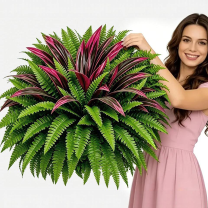 🔥  UV-Resistant Artificial Fern & Red Dracaena Decorative Plants – Full, Lush & Fade-Resistant!