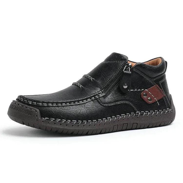 Limited Time Sale 50% OFF-Men’s Handmade Premium Leather Slip-On Driving Boots – Wide Toe, Arch Support