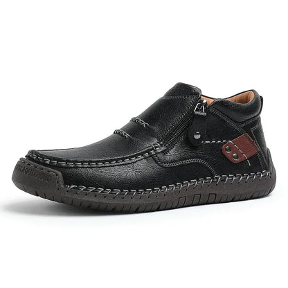 Limited Time Sale 50% OFF-Men’s Handmade Premium Leather Slip-On Driving Boots – Wide Toe, Arch Support