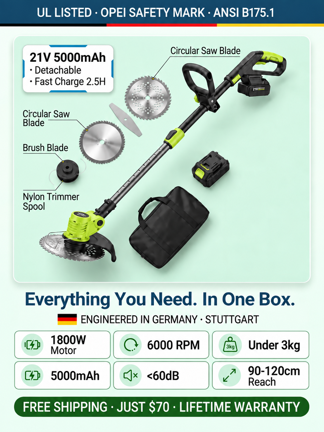 🌿60% OFF TODAY⚡ 3-in-1 Cordless Grass Trimmer