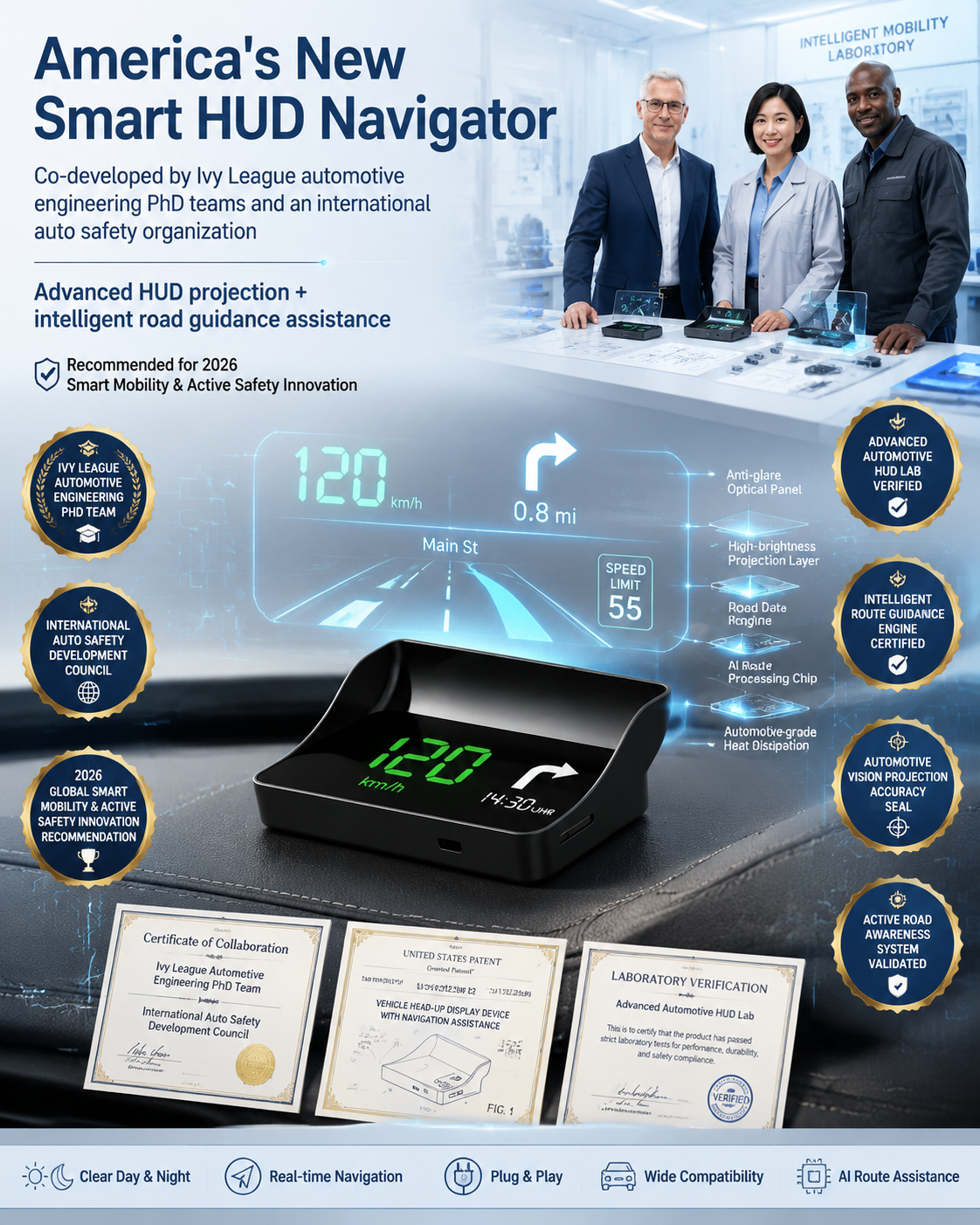 【Smart In-Car HUD Co-Pilot】Works on Sedans, SUVs, Pickups, RVs, and More!30-Day Risk-Free Trial