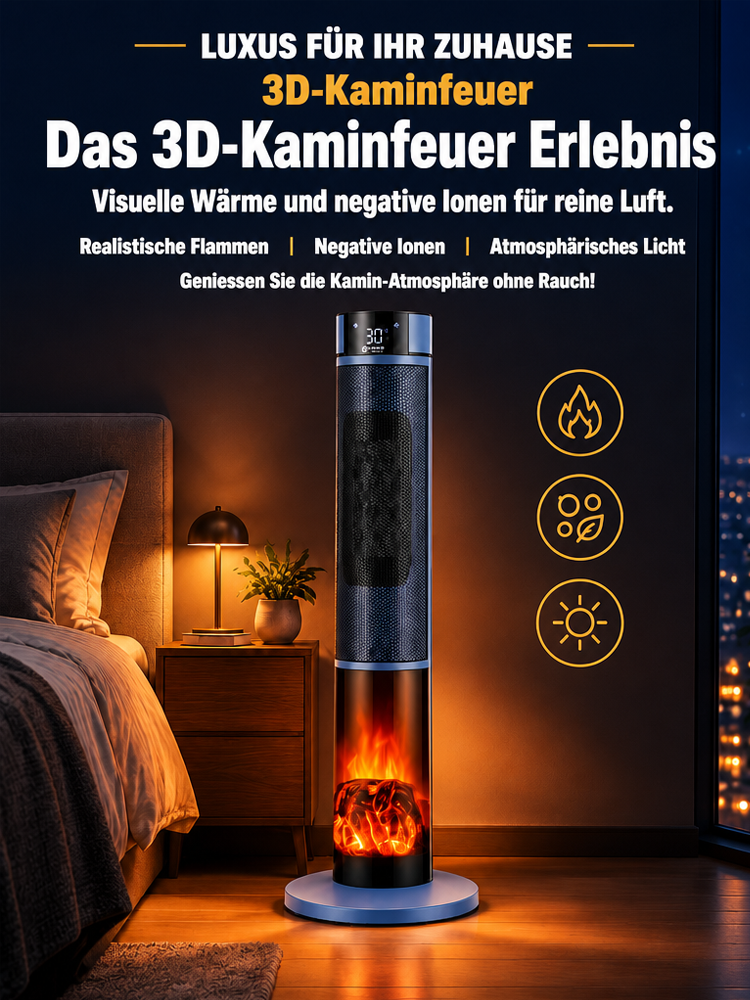[Nur 1 kWh pro Woche] Premium 3D-Kamin Heizlüfter | 3 Sek. Schnellheizung | A+++ KI-Energiesparmodus | 3D-Kaminfeuer | TÜV geprüft 🔥🛡️